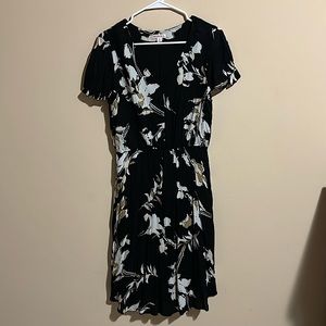 Merina Women’s Dress, Size 10, black with neutral flowers(tan, cream, beige)